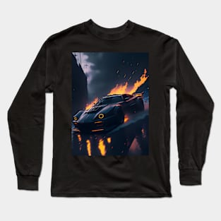 Dark Neon City Sports Car Long Sleeve T-Shirt